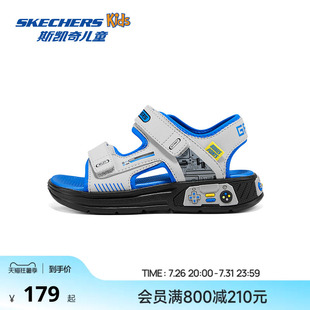 Skechers斯凯奇男童夏季魔术贴透气凉鞋儿童柔软舒适露趾沙滩鞋