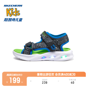 中大童閃燈鞋 Skechers斯凱奇童鞋 男童魔術貼休閑涼鞋 新款 時尚 夏季