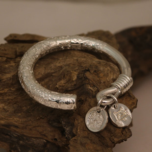 足银999纯银手镯银镯子手工锻打经典复古民族风银镯定做