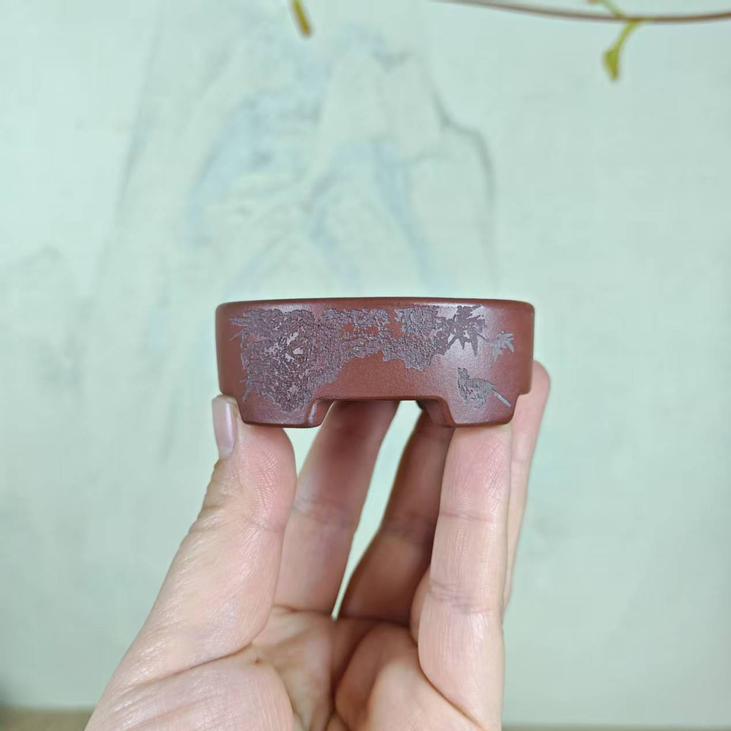 【乐】宜兴紫砂手工菖蒲假山苔藓盆景椭圆微型花盆 张可磊