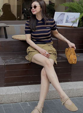 DION LIU｜【条纹撞色】｜POLO领休闲针织衫女士上衣