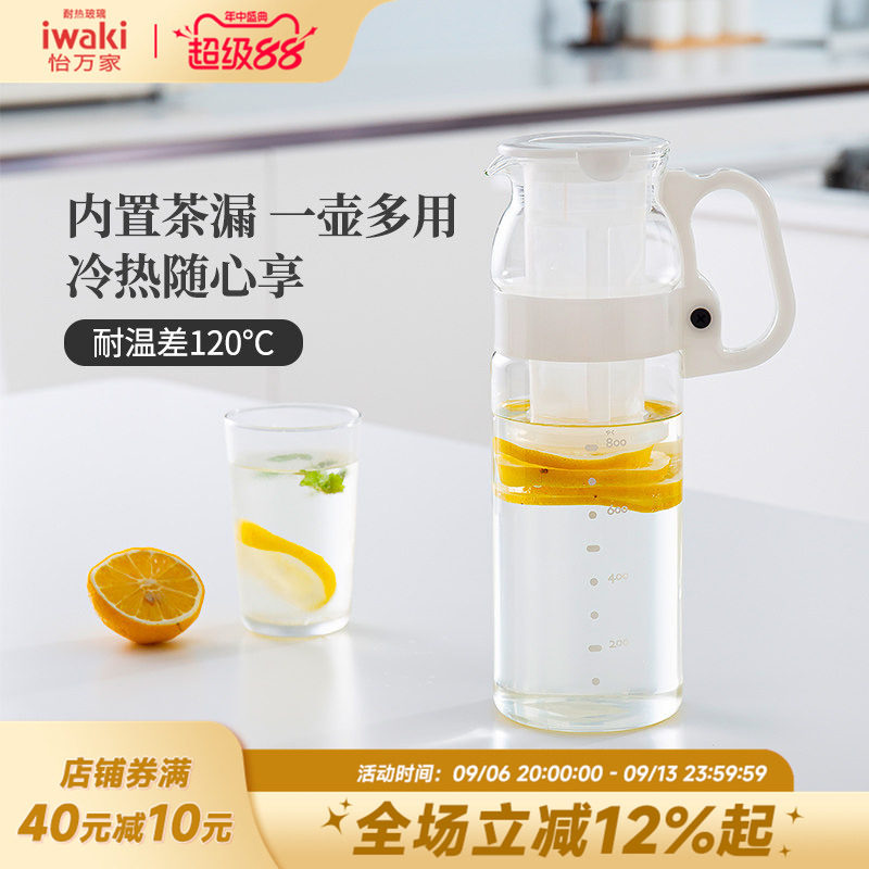 日本怡万家耐热玻璃水壶把手大容量耐高温凉水壶杯茶漏果汁壶