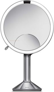 Simplehuman 化妆镜三面镜8 英寸圆形带触摸控制亮度.