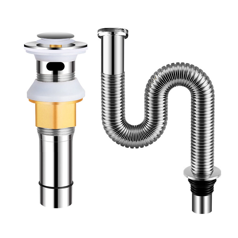 304不锈钢卫生间脸盆弹跳下水器管道配件面盆洗漱台通用水管手盆