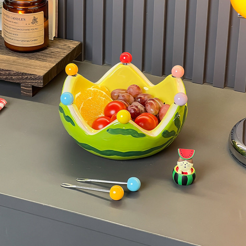 西瓜果盘高端精致高颜值客厅茶几家用带叉子零食盘装水果收纳盒子,水产肉类/新鲜蔬果/熟食,甜瓜,淘宝优惠券,粉丝福利购,淘宝优惠卷