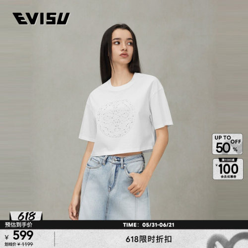 EVISU福神女士家花图案短袖T恤