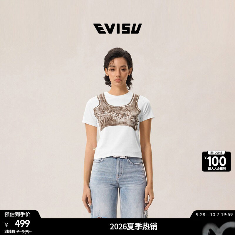 EVISU女士商标和吊带印花短袖T恤图片