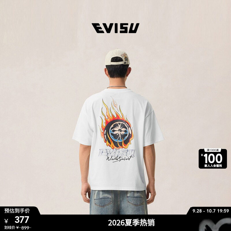EVISU福神男士家花和商标印花T恤图片