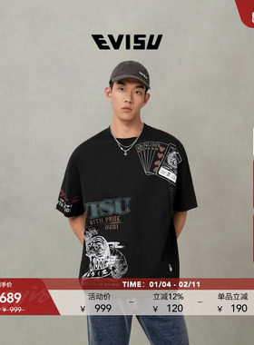 EVISU福神 2025秋男满地手绘多重印花T恤2EAHTM5TS1190XXCT