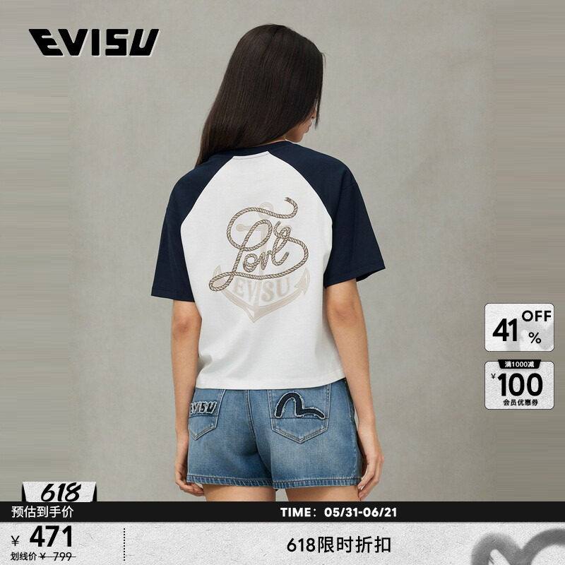 EVISU福神 女士商标船锚印花T恤2ESHTW5TS4045CPCT