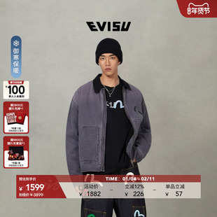 EVISU福神 2025冬季男款时尚印花工装加厚翻领牛仔夹克外套