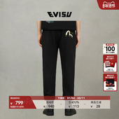海鸥印花黑色舒适休闲宽松束脚卫裤 EVISU福神秋季 男士