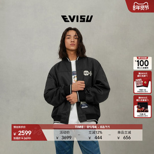EVISU福神 2025秋季男士仙鹤嵌条大M棒球服通勤加厚夹克外套