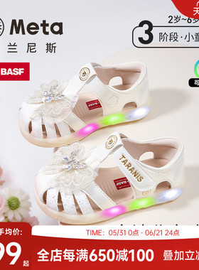 泰兰尼斯meta儿童凉鞋2026夏款女童软底闪灯包头女孩洋气公主单鞋