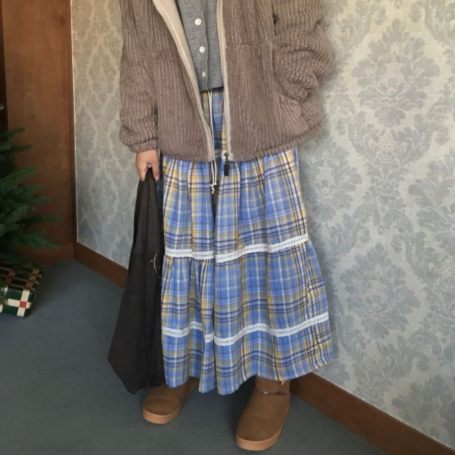 韩国甜美日系格纹半身裙复古气质时尚蕾丝拼接系带中长裙,女装/女士精品,半身裙,淘宝优惠券,粉丝福利购,淘宝优惠卷