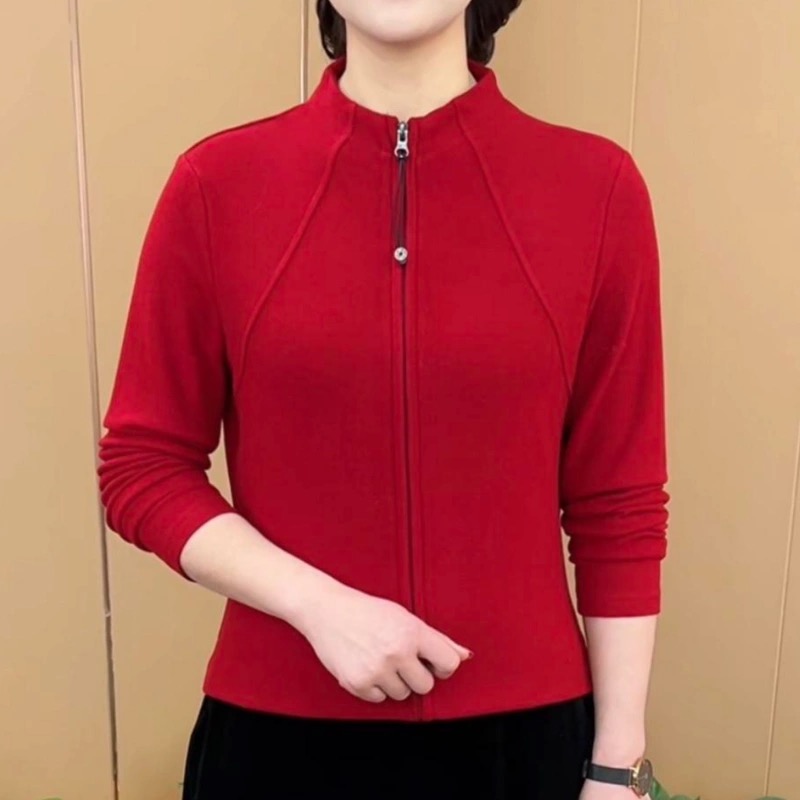 冬季新款薄外套时尚洋气拉链开衫德绒气质显瘦百搭中年妈妈上衣女
