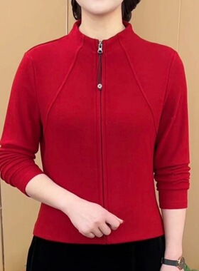 冬季新款薄外套时尚洋气拉链开衫德绒气质显瘦百搭中年妈妈上衣女