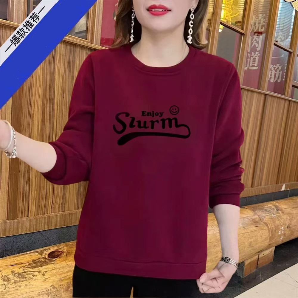 t恤女春秋小衫女时尚休闲宽松显瘦减龄妈妈装卫衣长袖打底衫上衣