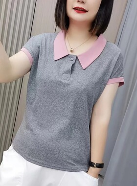 女士t恤短袖2024新款妈妈装夏季大码透气polo领中年休闲运动小衫