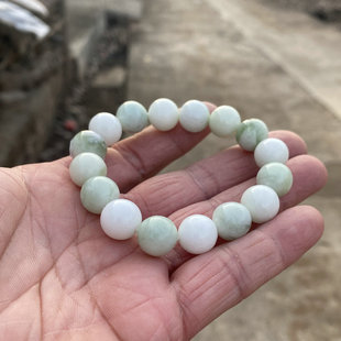 陕西蓝田玉手链天然正品翠玉佛珠手串玉石珠子12mm男女百搭款带证