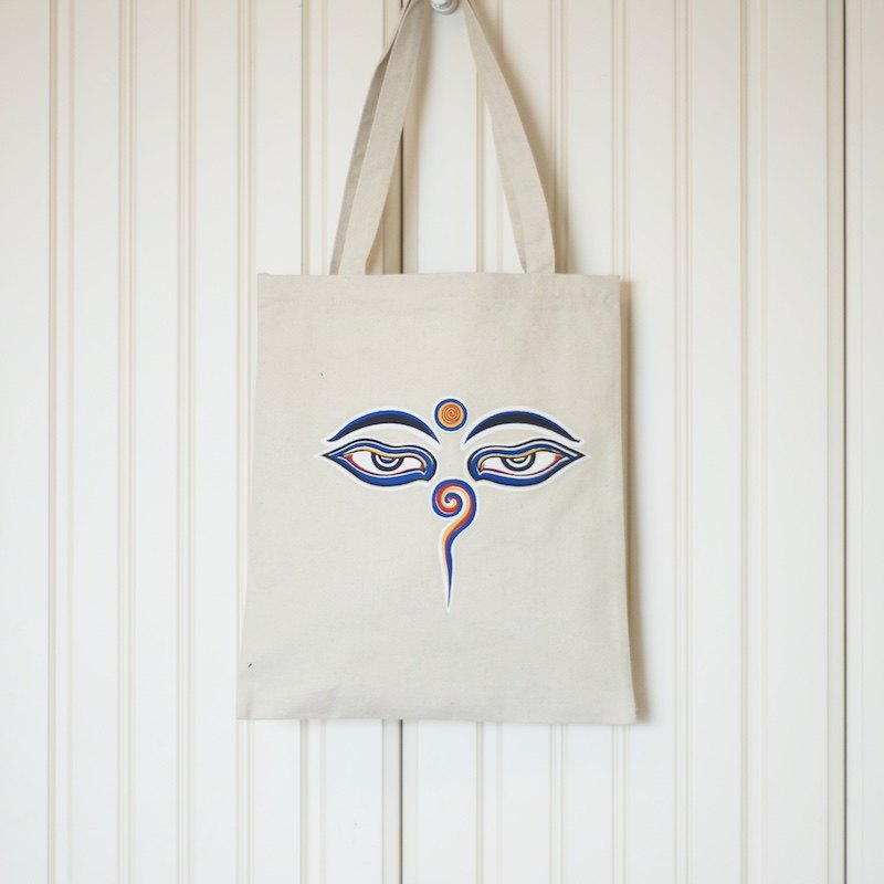 尼泊尔制 NEPAL 单肩手工帆布包 佛眼/经幡 简约素雅