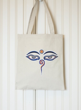 尼泊尔制 NEPAL 单肩手工帆布包 佛眼/经幡 简约素雅