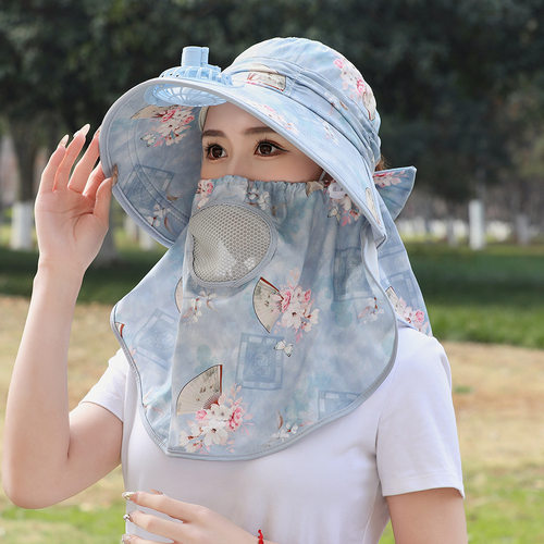 遮阳帽风扇帽子成人女夏季防晒遮脸护颈面罩干活采茶帽骑车太阳帽