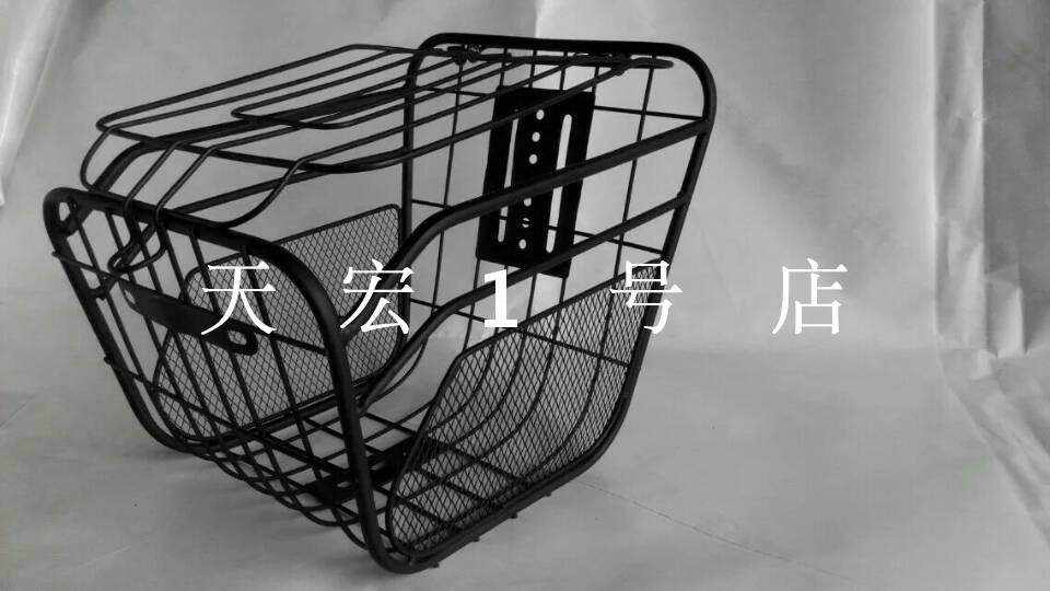 自行车前后车篮子电动车车筐铁质菜篮加粗加大带盖自行车篮车蓝