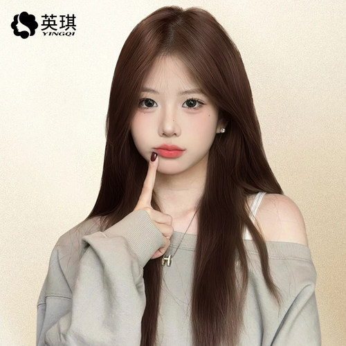 英琪假发女长发封边递针中分长直发自然全真人发丝全头套汉服假发