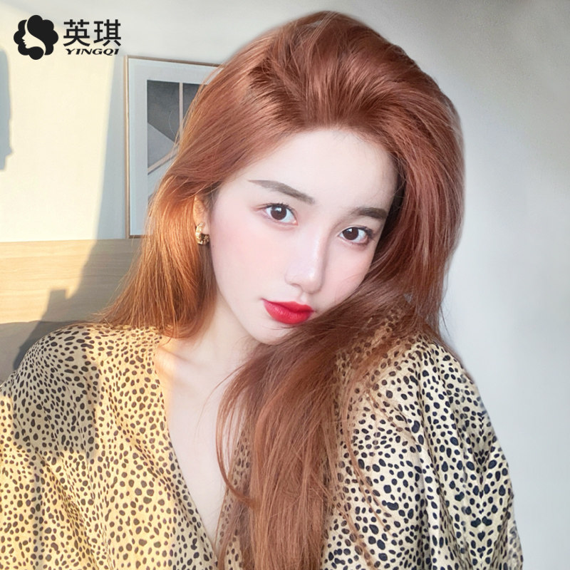 假发女长发时尚蜜糖棕潮色 递针蕾丝真发自然中分长直发整顶发套