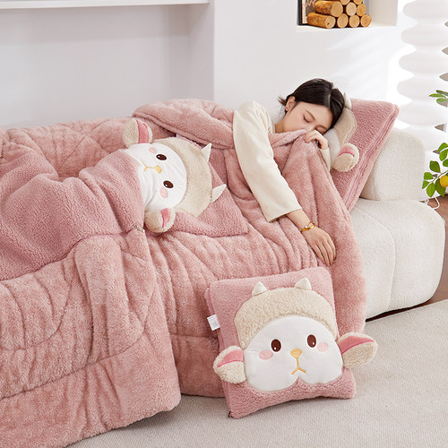 冬季加厚抱枕被子两用办公室午睡毯子二合一汽车枕头被靠枕珊瑚绒