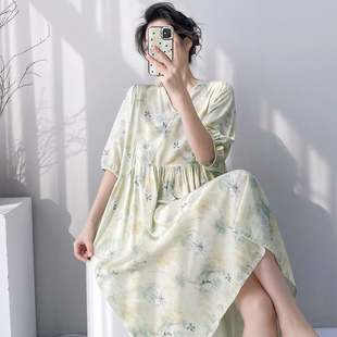 新中式棉绸睡裙女款夏季大码胖mm人造棉连衣裙睡衣女2026新款夏天