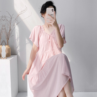 娃娃领棉绸睡裙女款夏季2026新款带胸垫绵绸年轻人造棉睡衣连衣裙