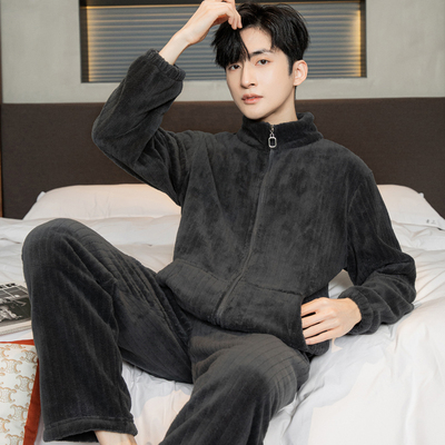 薄款绒男士睡衣秋冬季款2023新款