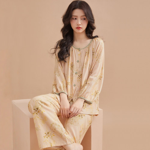 年轻人棉绸睡衣女夏季长袖家居服