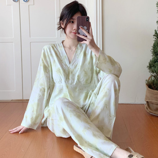 带胸垫和服棉绸睡衣女款2026新款长袖夏季空调绵绸年轻人造棉套装