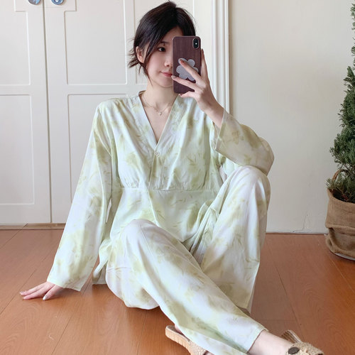 带胸垫和服棉绸睡衣女款2026新款长袖夏季空调绵绸年轻人造棉套装