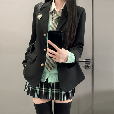 聆音/初音色薄荷黑巧格裙