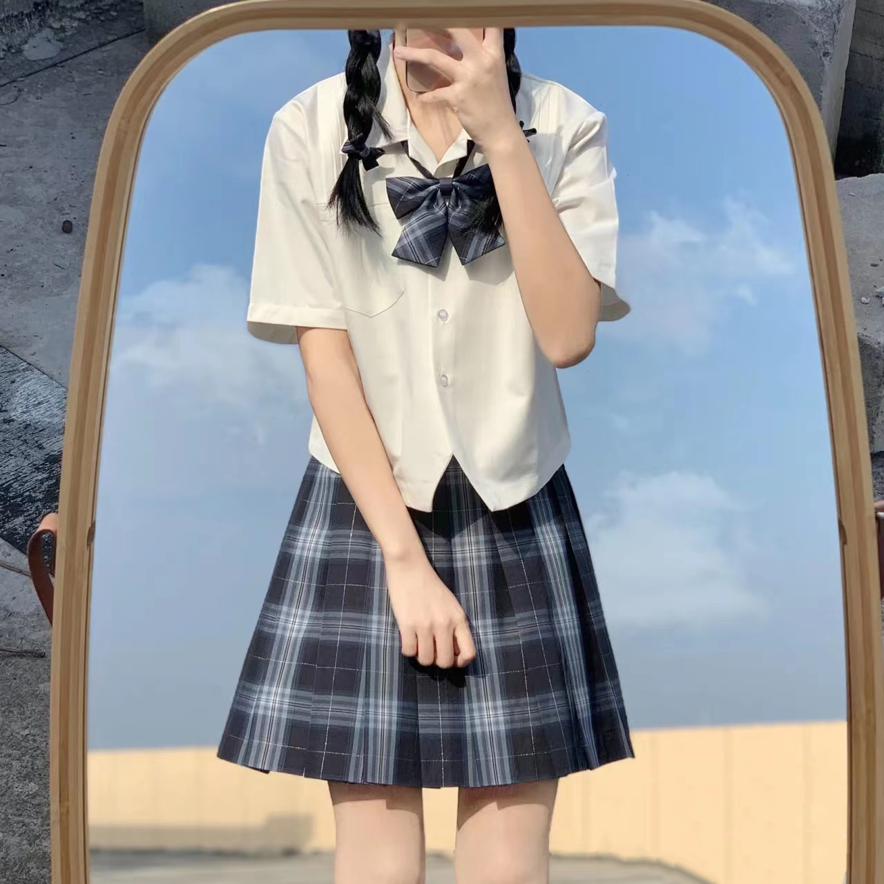 瞳福掌柜原创jk制服格裙校供银线