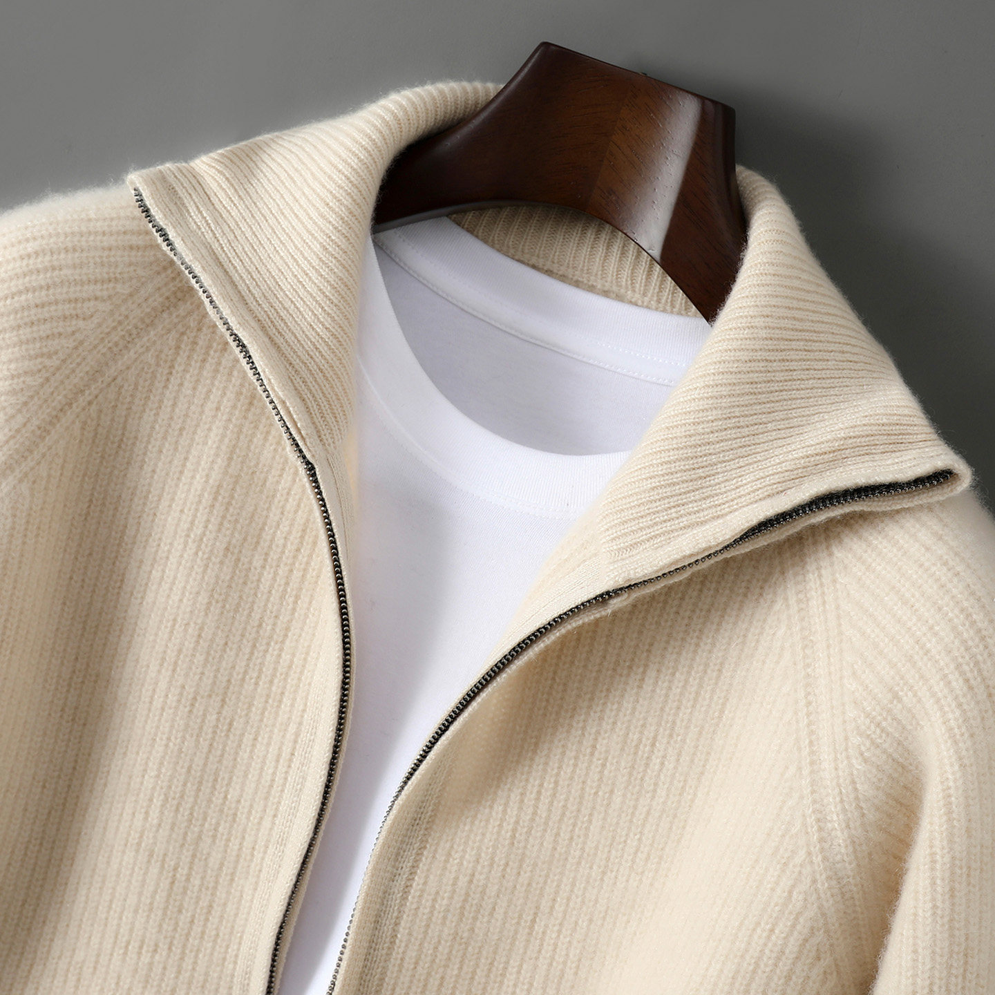 秋冬加厚100%纯羊毛衫男高领拉链开衫毛衣男士宽松大码针织打底