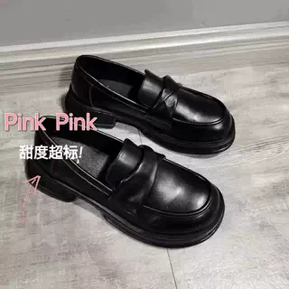 【欧L巴】真皮黑色乐福鞋女鞋子秋冬一脚蹬英伦小皮鞋女款单鞋A66
