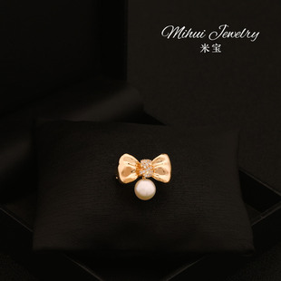 日韩甜美少女蝴蝶结珍珠小胸针领口固定别针西装搭配饰品高档衣饰