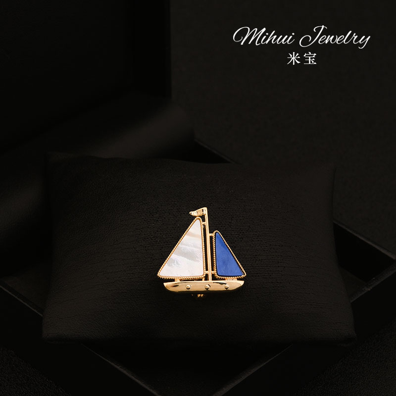 米宝定制款高端精致别针男士西装海军风贝母帆船胸针设计师款胸花