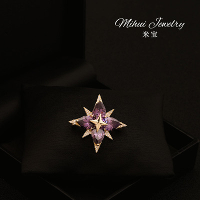施华洛紫色水晶别针璀璨夺目星星胸针情侣配饰八芒星精致胸花配饰