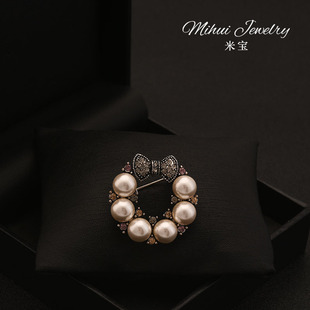 韩国珍珠蝴蝶结西装胸针复古小香风配饰衬衫领口防走光固定别针女