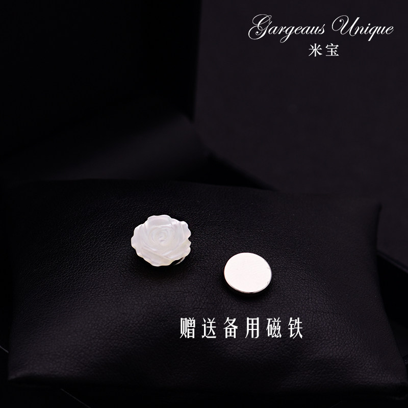 칼라 누출 방지 자석 버클 천공 없음 작은 브로치 천연 진주 깨끗한 장미 꽃 액세서리 여성용 정장 브로치