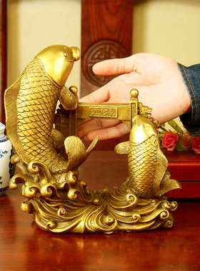 黄铜鱼跃龙门鲤鱼摆件家居客厅风水鲤鱼跳龙门年年有鱼铜鱼金龙鱼