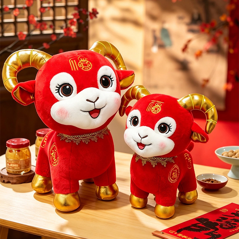 2027羊年吉祥物毛绒玩具公仔红色生肖羊玩偶公司活动礼品定制LOGO