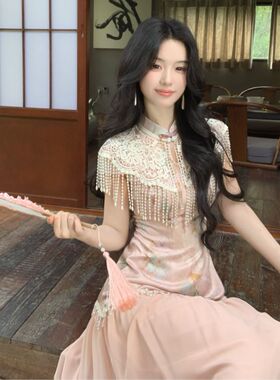 国风旗袍珍珠云肩流苏披肩百搭复古改良气质蕾丝古风汉服中式配件