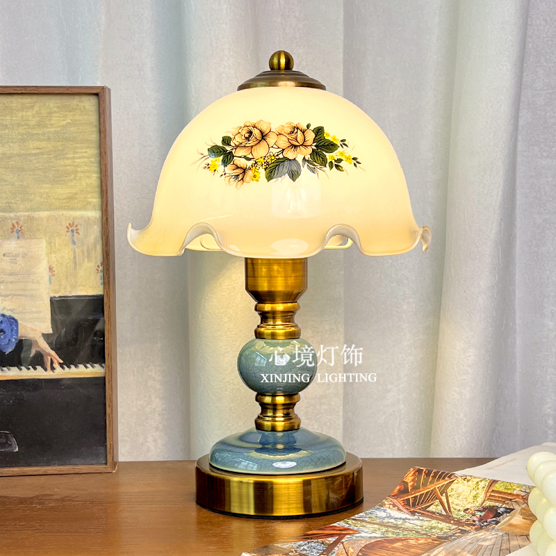 花朵玻璃卧室床头灯现代简约陶瓷